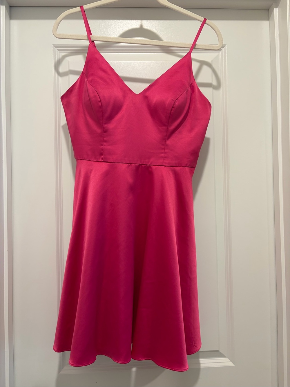 B Darlin Hot Pink V-Neck Spaghetti Strap Mini Dress